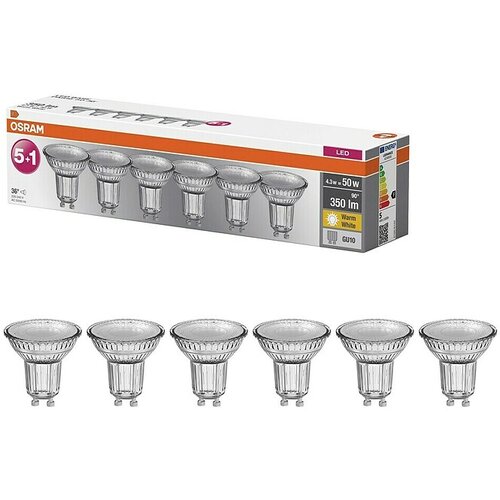 Osram Star Set LED žarulja PAR16 50 – set od 6 komada (GU10, Bez prigušivanja, Topla bijela, 350 lm, 4,3 W, 6 Kom.) Cijene