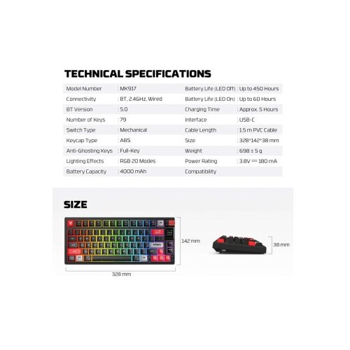 Fantech tastatura mehanicka gaming MK917 rgb atom PRO79 wireless crna (red switch) Slike