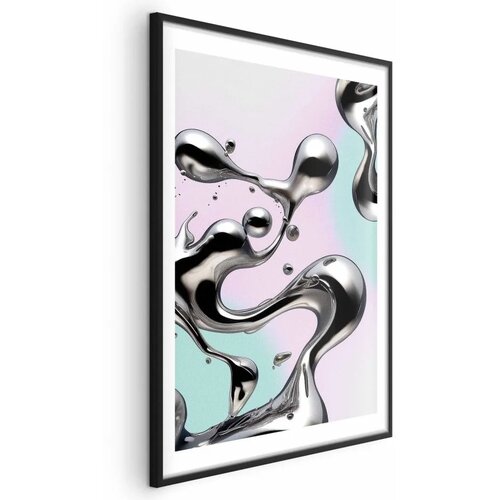  Plakat Metallic Fluidity - abstract silver forms on a mint-purple background 40x60 Cijene