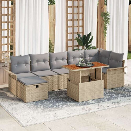 vidaXL 8-delni vrtni sofa komplet z blazinami Bež Poly Rattan Cene