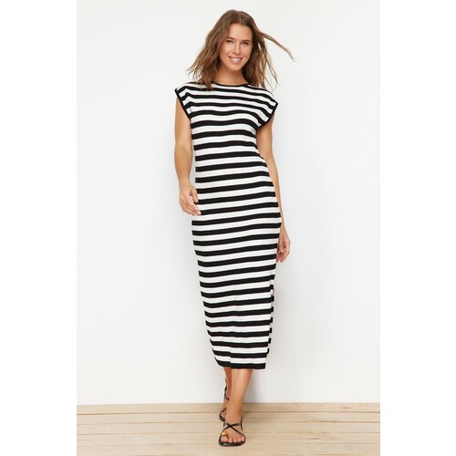 Trendyol black maxi knitwear cotton striped dress Cene