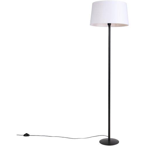 QAZQA Stoječa svetilka črna s platnenim odtenkom bele barve 45 cm - Simplo Slike