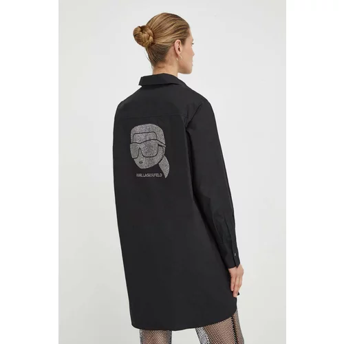 Karl Lagerfeld Bombažna srajca ženska, črna barva