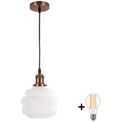 Brilagi LED luster na sajli RETRO GLASS 1xE27/60W/230V prečnik 20 cm bakarna/bela Slike