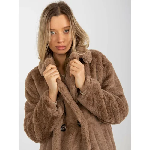 Fashion Hunters Dark beige fur coat with collar OH BELLA