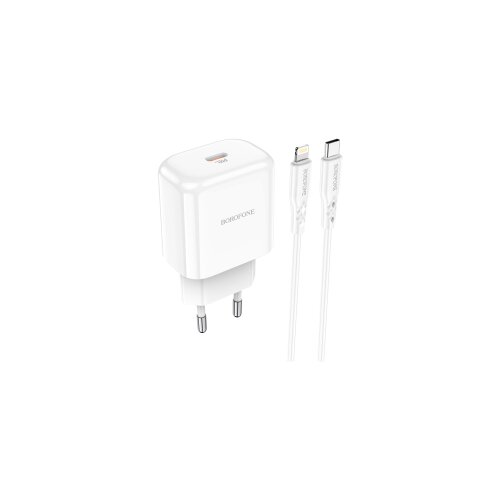  USB punjač sa kablom 1m Type-C to iPhone/lightning BOROFONE BN3 Premium PD20W Type-C single port set white Slike