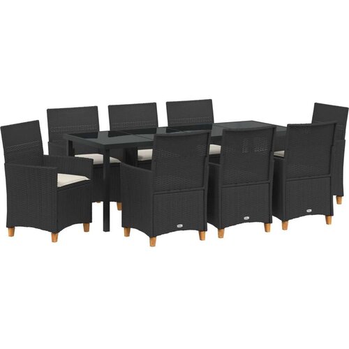  Set od 9 vrtnih stolica s jastučićima crni poli ratan Cijene