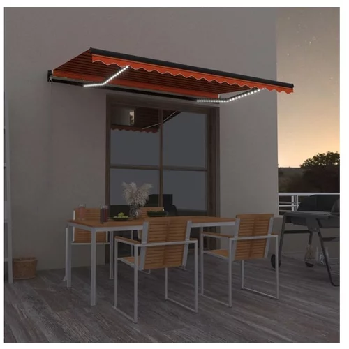  Ročno zložljiva tenda z LED lučmi 450x350 cm oranžna in rjava