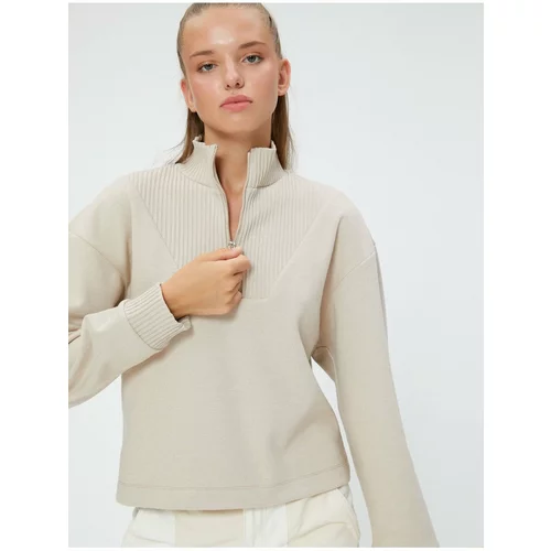 Koton Half-Zip Sweatshirt. Comfortable fit, Standing Collar Textured.
