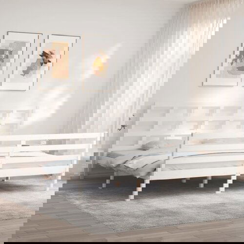 VidaXL Okvir za krevet s uzglavljem bijeli 200x200 cm od masivnog drva Slike