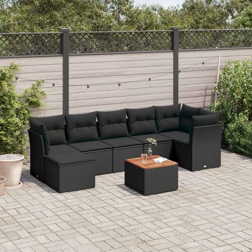 VidaXL 8-dijelni set vrtnih sofa od poliratana s jastucima crni Slike