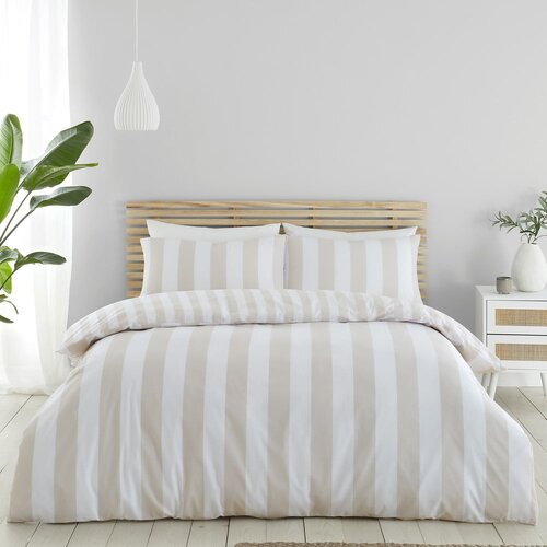 Catherine Lansfield Bijela/bež posteljina za bračni krevet/za produženi krevet 230x220 cm Cove Stripe &amp;ndash; Slike
