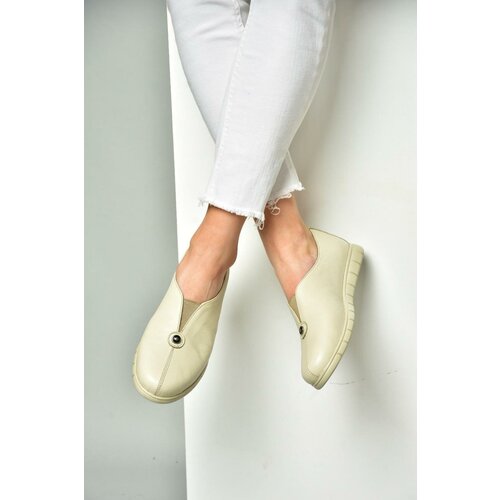 Fox Shoes Beige Genuine Leather Comfort Orthopedic Sole Women's Shoes Slike