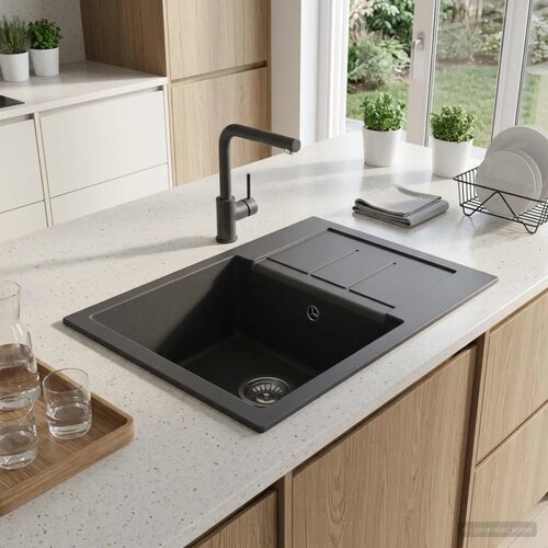  Jednostruki kuhinjski sudoper Granite 62 x 50 x 20 cm Grafitna - Grafitna 620 x 500 mm (korito 345 x 436 mm) Slike