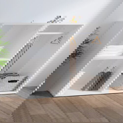The Living Store Garderobna omarica visok sijaj bela 80x40x65 cm konstruiran les - Garderobna Omarica, (21435752) Slike