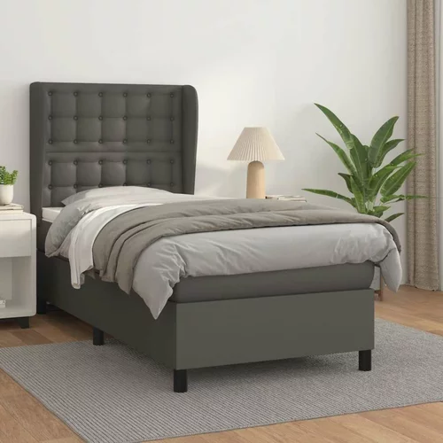  Box spring postelja z vzmetnico siva 90x200 cm umetno usnje, (20790085)