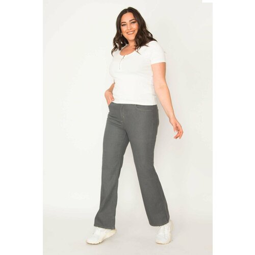 Şans Women's Plus Size Gray 5-Pocket Gabardine Fabric Trousers Slike