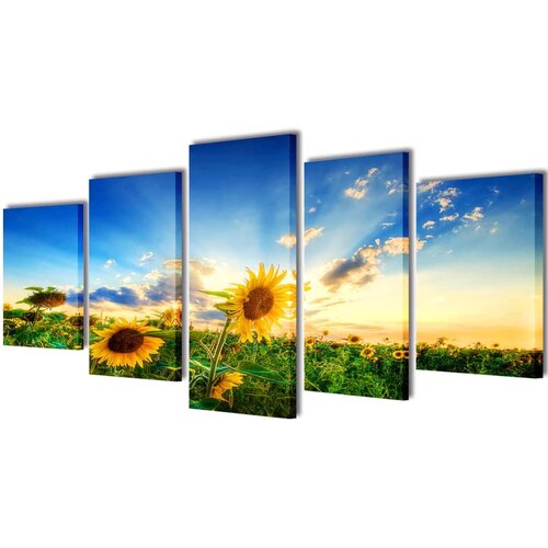 VidaXL Zidne Slike na Platnu Set s Printom Suncokreta 200 x 100 cm Slike
