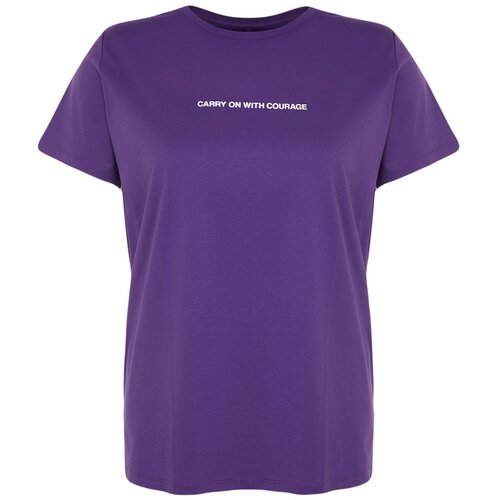 Trendyol Curve Purple Crew Neck Slogan Detailed Knitted T-Shirt Slike