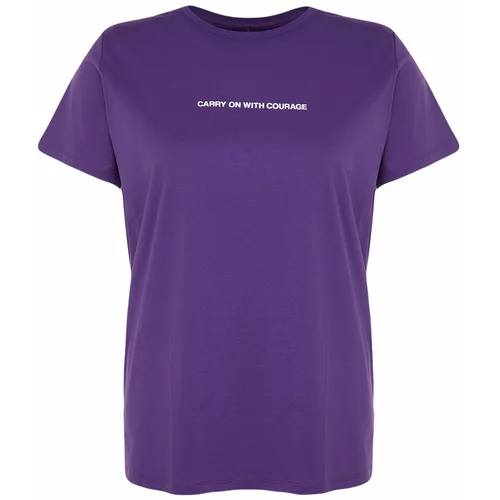 Trendyol Curve Purple Crew Neck Slogan Detailed Knitted T-Shirt