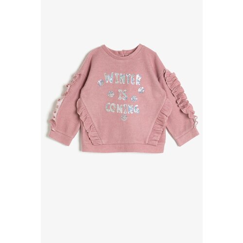 Koton Baby Girl Pink Frill Sequin Detailed Sweatshirt Slike