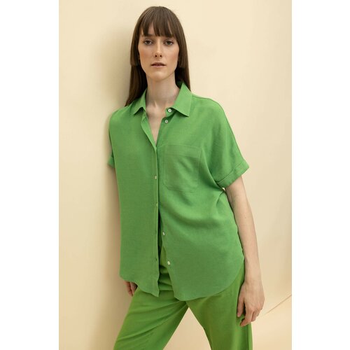 Defacto Regular Fit Linen Blend Short Sleeve Shirt Slike