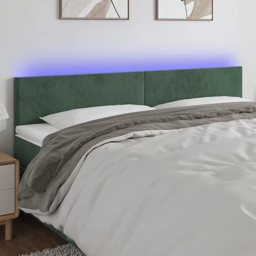 vidaXL LED posteljno vzglavje temno zeleno 200x5x78/88 cm žamet
