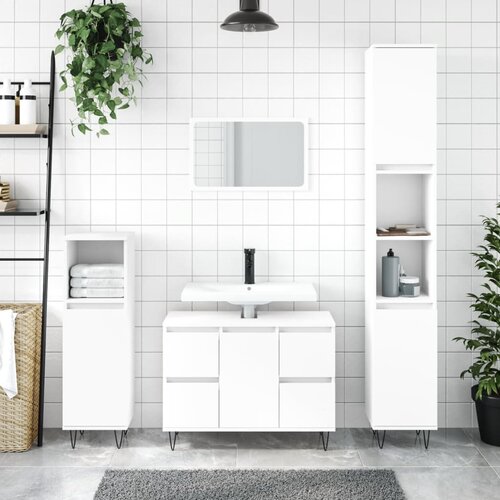 The Living Store Kopalni&amp;scaron;ka omarica bela 80x33x60 cm inženirski les - Kopalni&amp;scaron;ka Omarica, (21436692) Slike