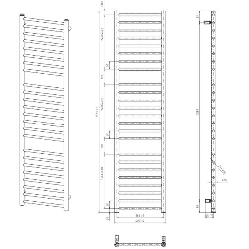 Sapho kupaonski radijator dina 156x40 cm mat crna Slike