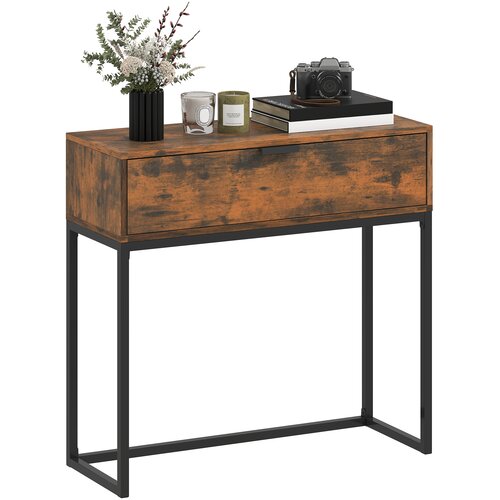 HOMCOM Konzolna miza iverna plo&scaron;ča, jeklo 80D x 30&Scaron; x 76V cm rustikalno rjava, (5000243025) Cene