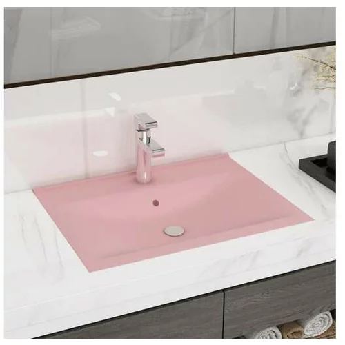  Razkošen umivalnik z luknjo mat roza 60x46 cm keramičen