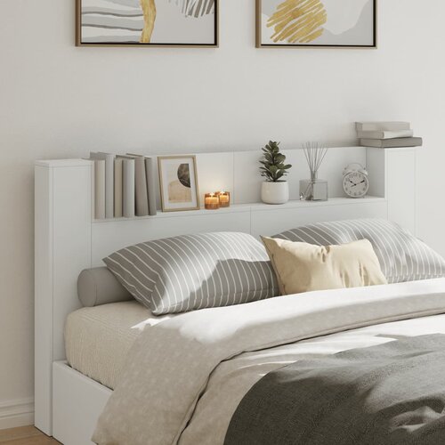 vidaXL Omarica za vzglavje postelje LED bela 180x16,5x103,5 cm Cene