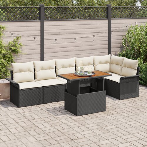 vidaXL 7-delna vrtna sofa garnitura s blazinami Črn poli ratan Cene