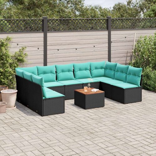  Vrtna garnitura - 10-dijelni set vrtnih sofa od poliratana s jastucima crni - Crna 1 Cijene