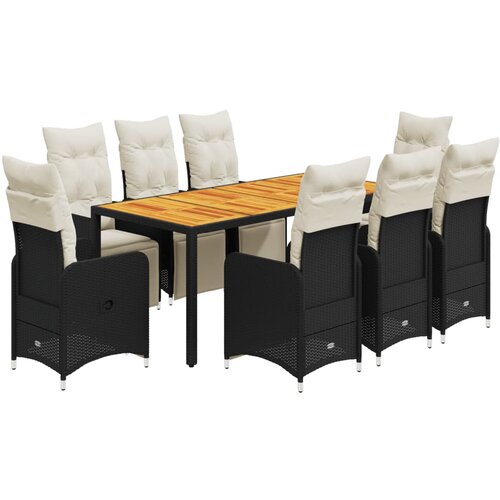 vidaXL 9-dijelni vrtni bistro set od poliratana s jastucima crni Cijene