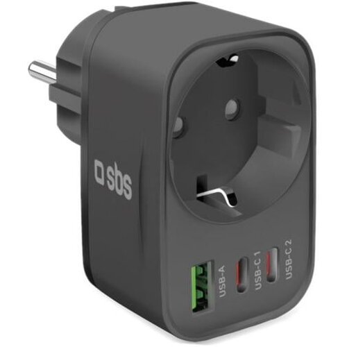 Sbs Stenski polnilnik 30W z vtičnico 2xUSB-C, 1xUSB-A črne barve, (5000279431) Slike