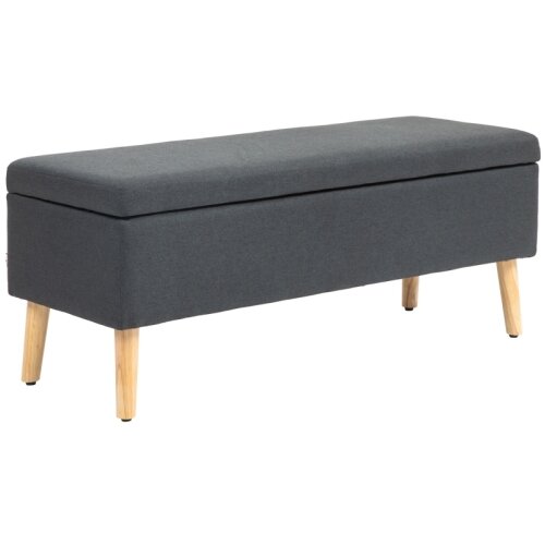 Nesta Oblazinjena sedežna klop s prostorom za shranjevanje, klop za posteljo v videzu lana, kavčukov les, 110x39x45 cm, temno siva, (5000493378) Cene