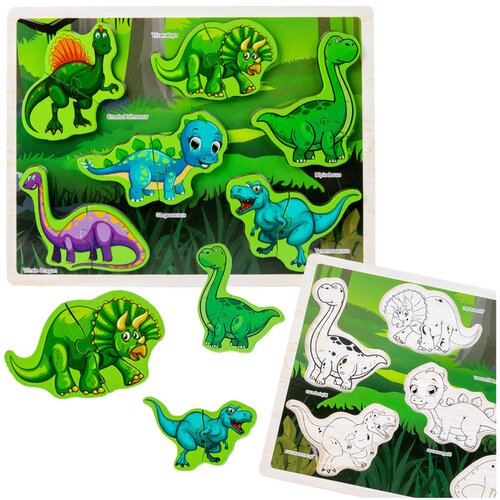  Drvena slagalica s dvodjelnim dinosaurima - 12 elemenata Slike