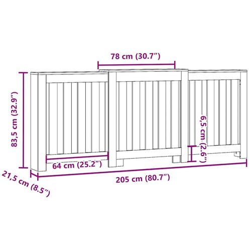VidaXL Pokrov za radijator bijeli 205x21,5x83,5 cm konstruirano drvo Slike
