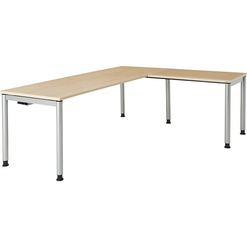 mauser Pisalna miza, s priklučkom, noge iz okrogle cevi, VxŠxG 680 - 760 x 2000 x 800 mm, kotni element na desni strani, plošča v imitaciji javorja, o Cene