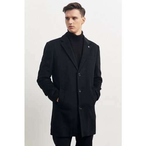 ALTINYILDIZ CLASSICS Men's Black Standard Fit Regular Cut Mono Collar Wool Coat Cene