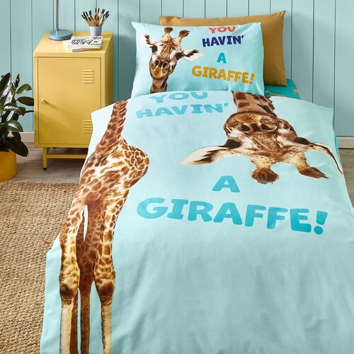 Catherine Lansfield Tirkizna dječja posteljina za krevet za jednu osobu 135x200 cm Havin A Giraffe &amp;ndash; Slike