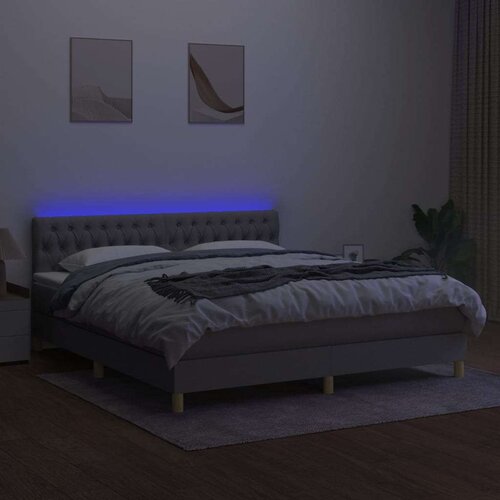  Box spring s madracem LED svjetlosivi 180x200 cm tkanina Slike