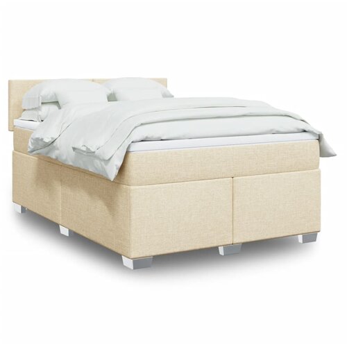 vidaXL Box spring postelja z vzmetnico krem 140x190 cm blago Cene