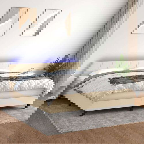  Krevet box spring s madracem LED krem 180x200 cm od tkanine Cene