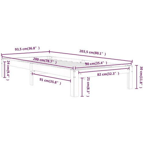  Okvir za krevet od masivne borovine bijeli 90 x 200 cm Slike