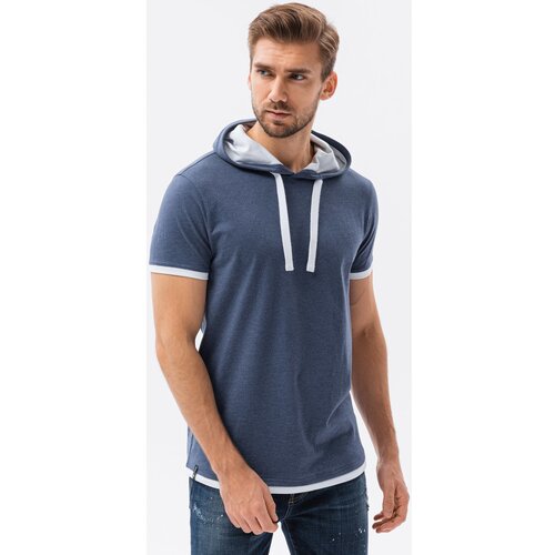 Ombre majice s kratkimi rokavi mo&amp;scaron;ka majica s kapuco (S1376BLUE-MELANGE) pisana Slike