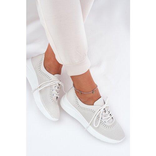 VINCEZA Women's Leather Sports Shoes 79532 White Cene