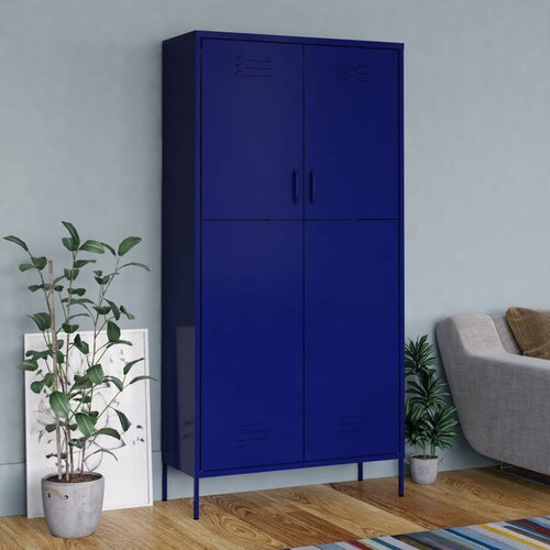 The Living Store Garderobna omara mornarsko modra 90x50x180 cm jeklo - Garderobna Omara, (21434369) Cene
