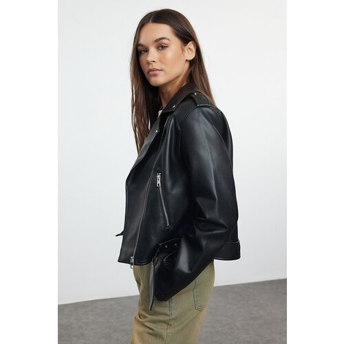 Trendyol Black Regular Faux Leather Birker Jacket Coat Slike